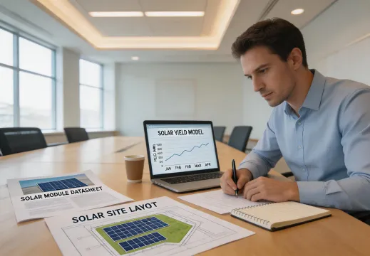 Engineer reviewing solar documents