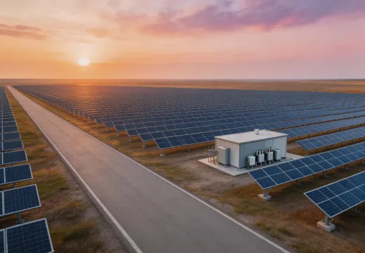 Utility solar rows at sunset