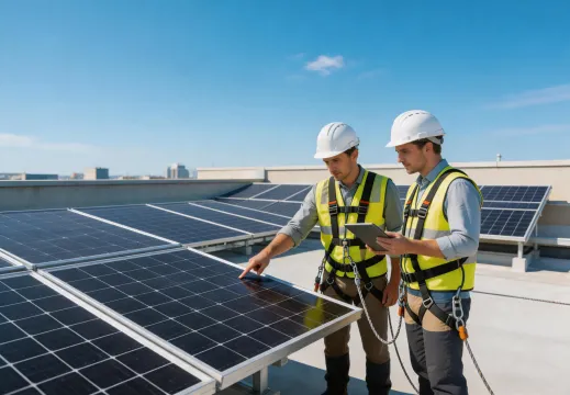 Solar workers on rooftop